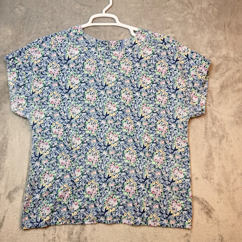 Karen Scott Blouse Womens 14 Blue Floral Ditzy Rayon Blend Vintage Bloom Core